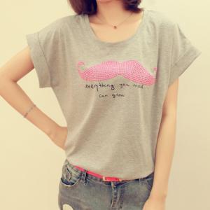 Pink Moustache Nail Bead Loose T-shirt