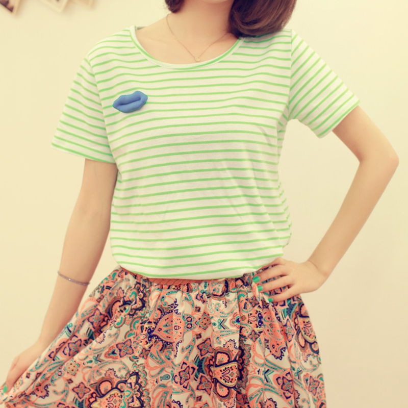 Navy Style Cute Slips Striped Tshirt on Luulla